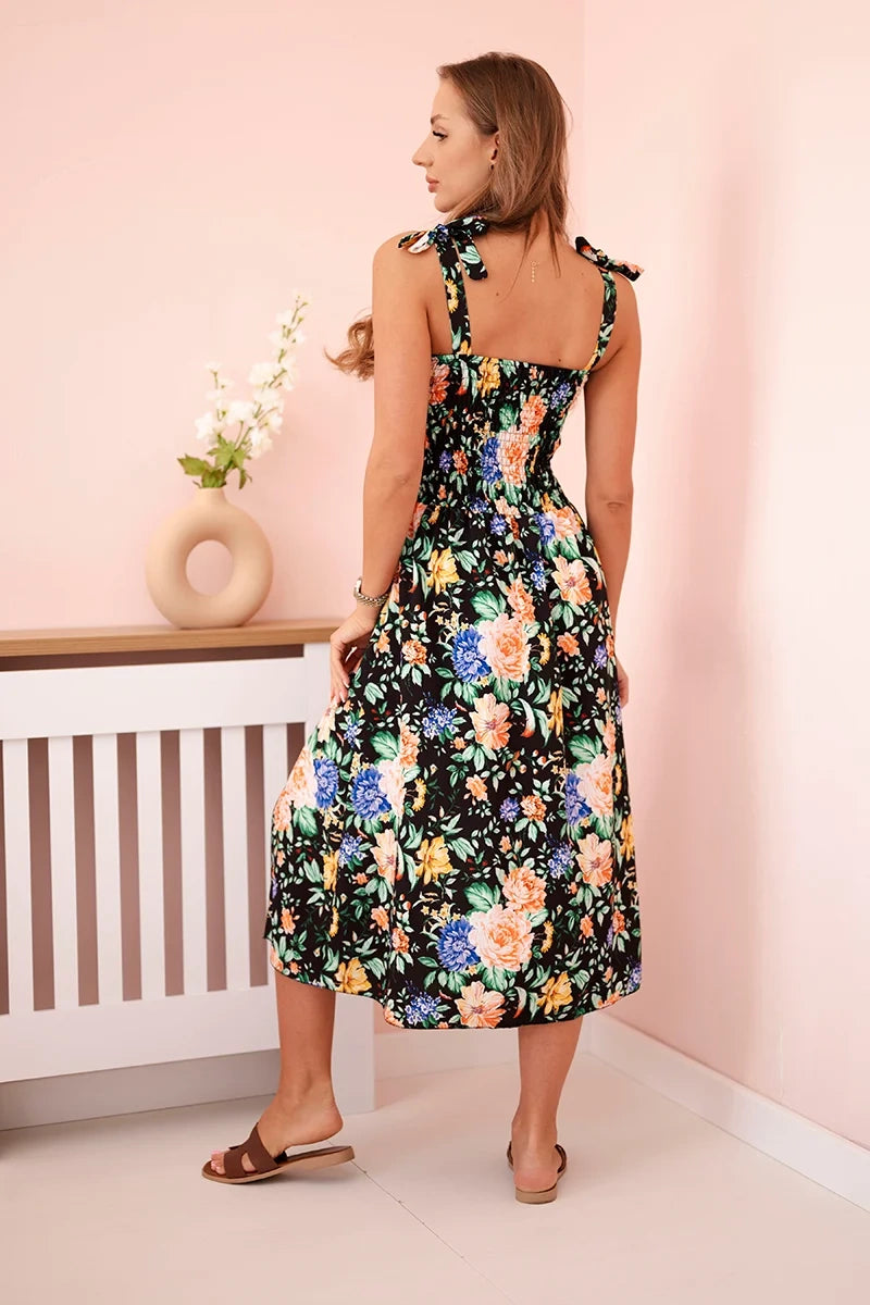 Дамска рокля на цветя с клоширани презрамки ART23747-1