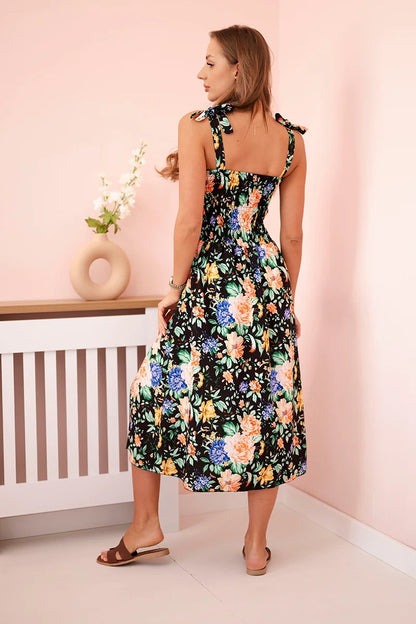 Дамска рокля на цветя с клоширани презрамки ART23747-1