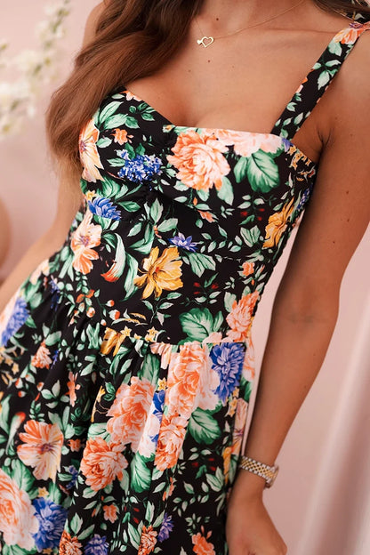 Дамска рокля на цветя с клоширани презрамки ART23747-1