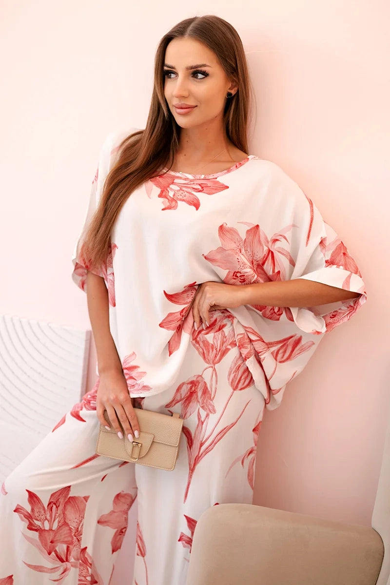 Овърсайз дамски комплект от вискоза с флорален десен ART24107
