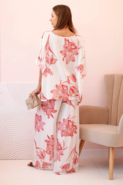 Овърсайз дамски комплект от вискоза с флорален десен ART24107