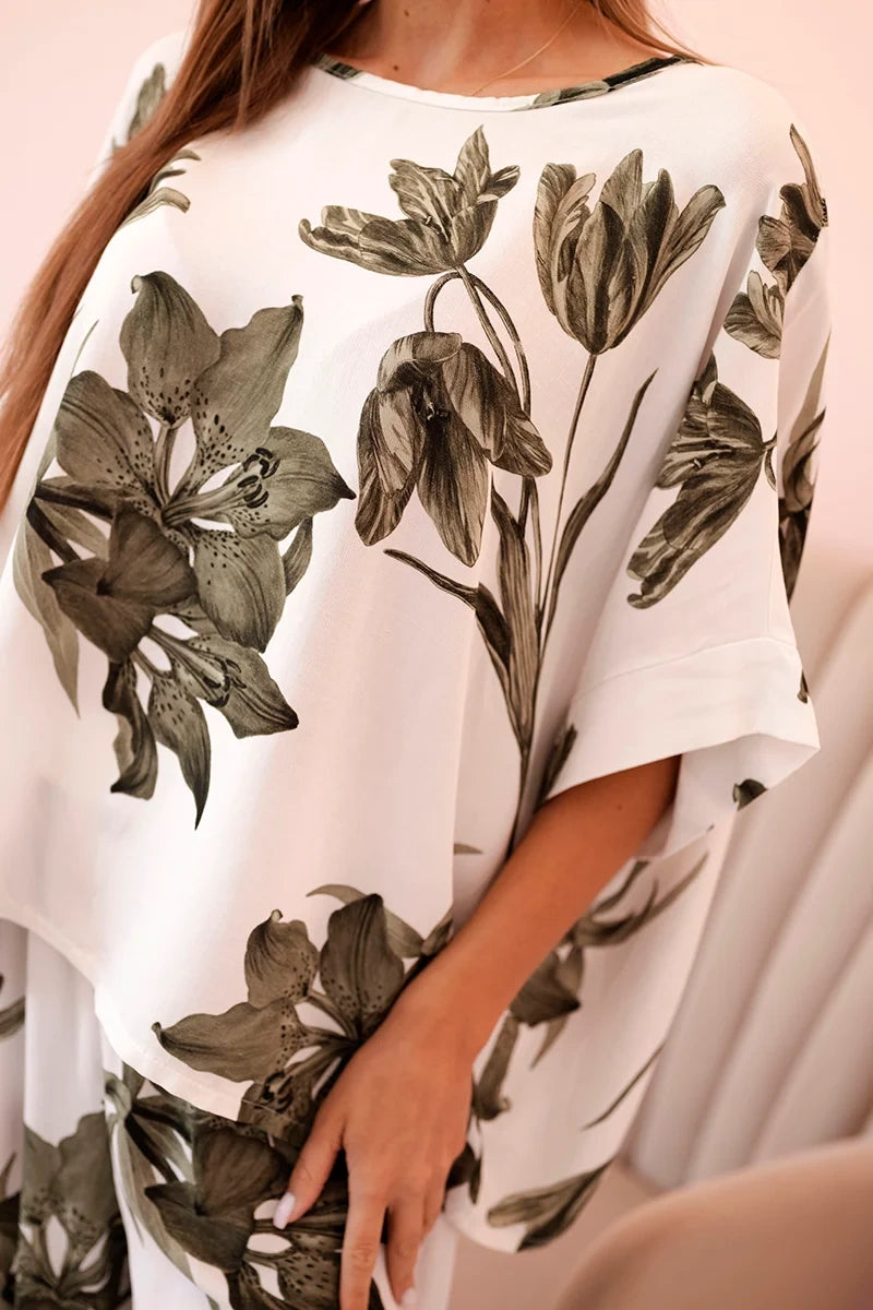 Овърсайз дамски комплект от вискоза с флорален десен ART24107