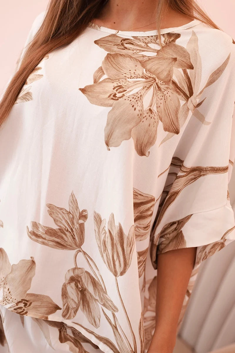 Овърсайз дамски комплект от вискоза с флорален десен ART24107