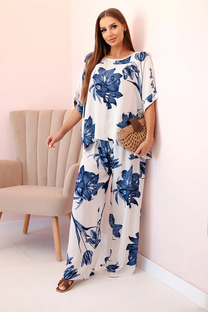 Овърсайз дамски комплект от вискоза с флорален десен ART24107