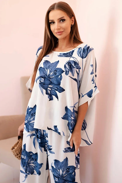 Овърсайз дамски комплект от вискоза с флорален десен ART24107