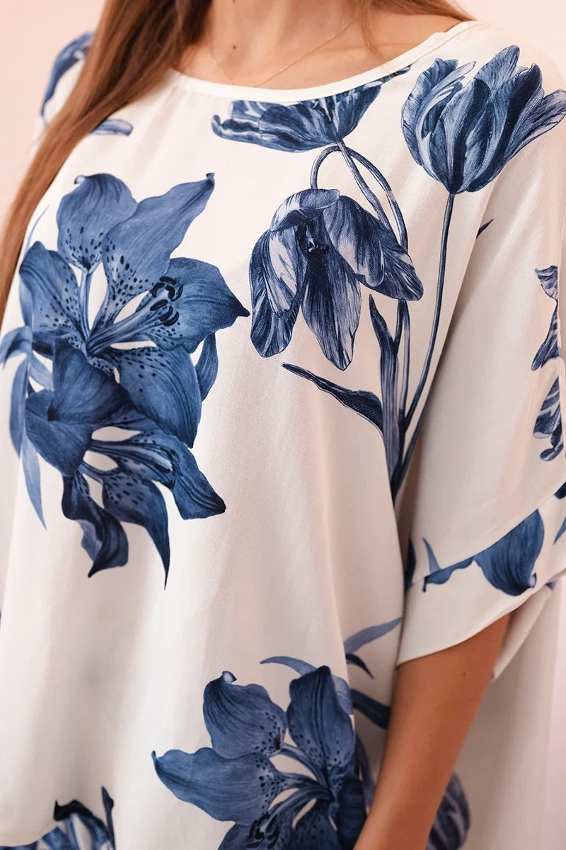 Овърсайз дамски комплект от вискоза с флорален десен ART24107