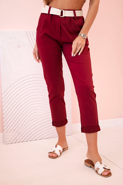 Дамски панталон от вискоза с колан и навити крачоли ART3922