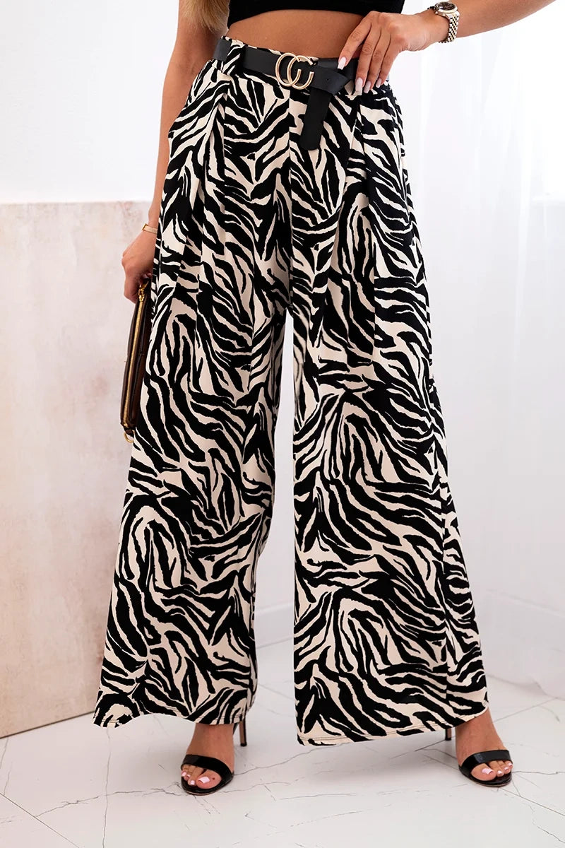 Дамски широк панталон тип зебра с ластик на талията ART5259-1