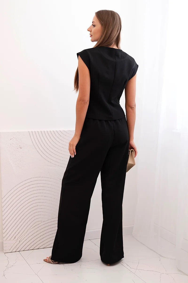 Дамски комплект с жилетка и широки панталони ART88551