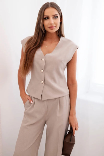 Дамски комплект с жилетка и широки панталони ART88551