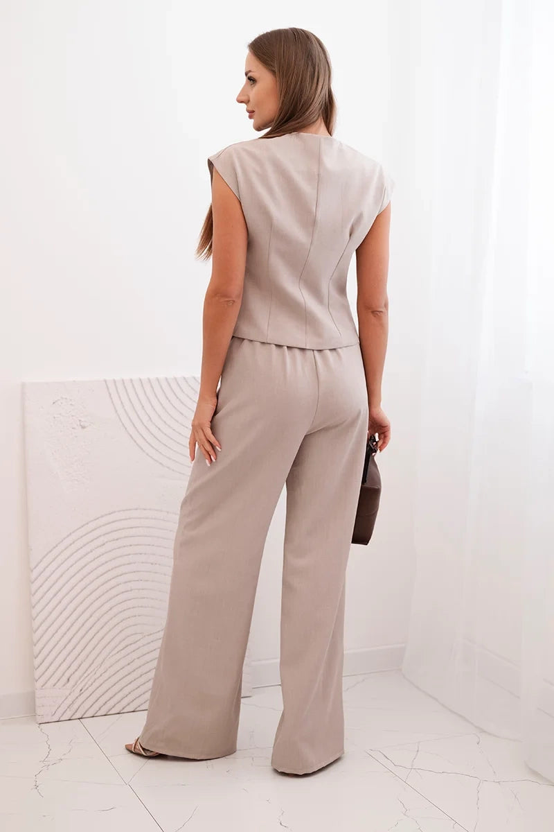 Дамски комплект с жилетка и широки панталони ART88551