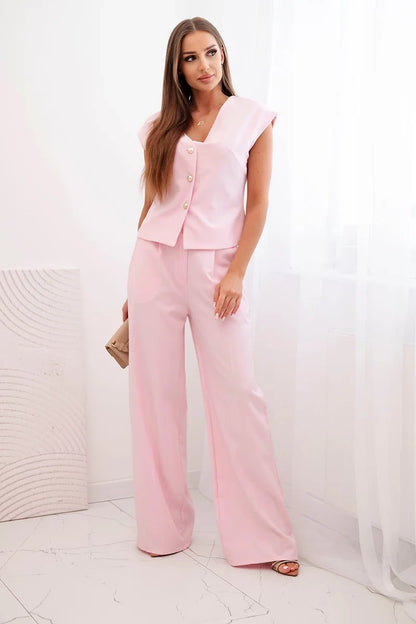 Дамски комплект с жилетка и широки панталони ART88551