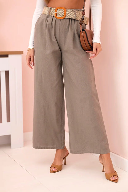 Дамски ленен панталон с широки крачоли и колан ART9806-1
