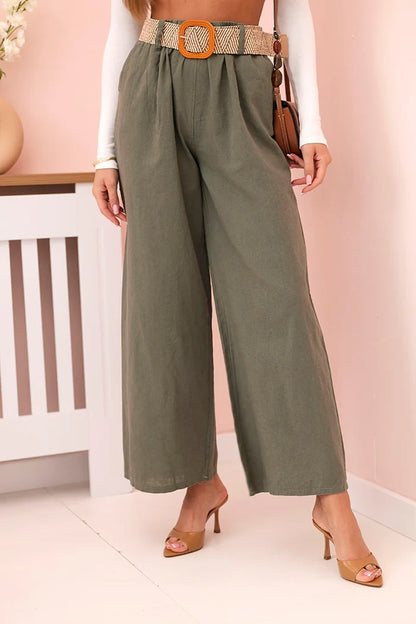 Дамски ленен панталон с широки крачоли и колан ART9806-1