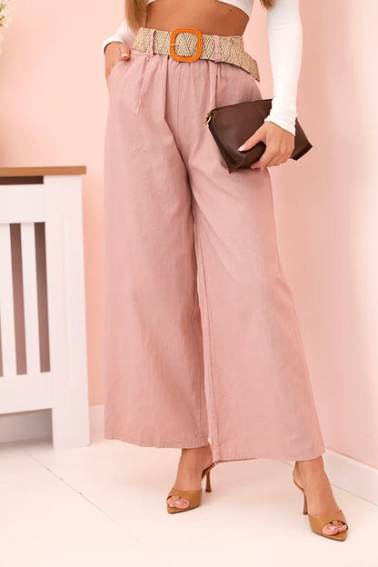 Дамски ленен панталон с широки крачоли и колан ART9806-1