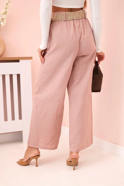 Дамски ленен панталон с широки крачоли и колан ART9806-1