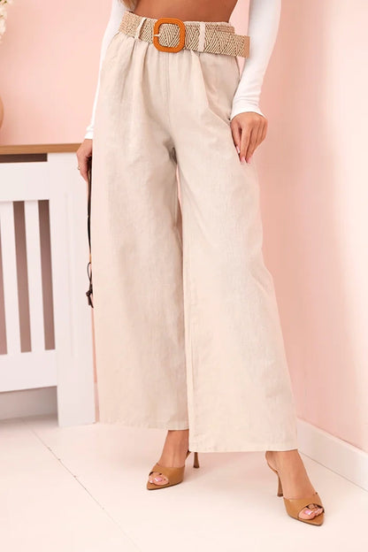 Дамски ленен панталон с широки крачоли и колан ART9806-1