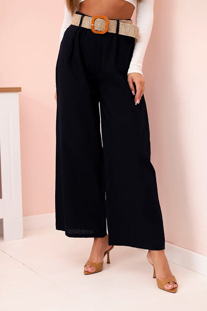 Дамски ленен панталон с широки крачоли и колан ART9806-1