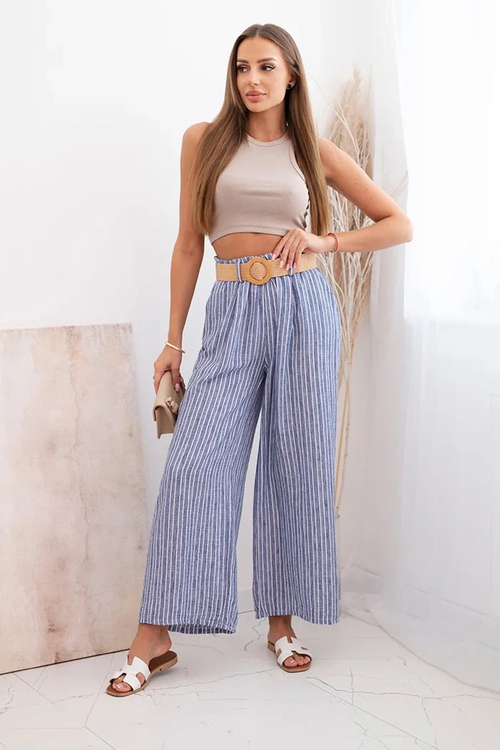 Дамски широки панталони от вискоза на райета ART9806-2