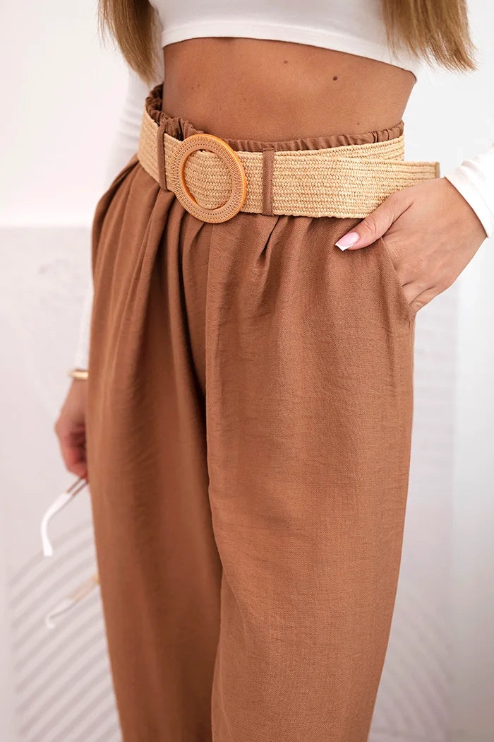 Дамски вискозен панталон с декоративен колан ART9806-3