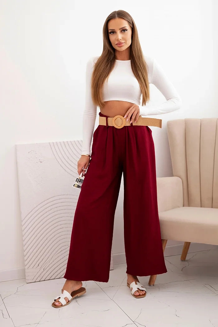 Дамски вискозен панталон с декоративен колан ART9806-3