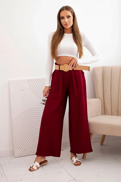 Дамски вискозен панталон с декоративен колан ART9806-3