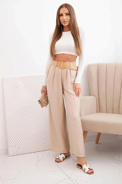 Дамски вискозен панталон с декоративен колан ART9806-3