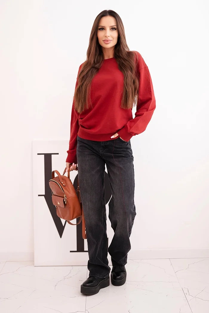 Дамски основен памучен суитшърт с кръгло деколте HIT3