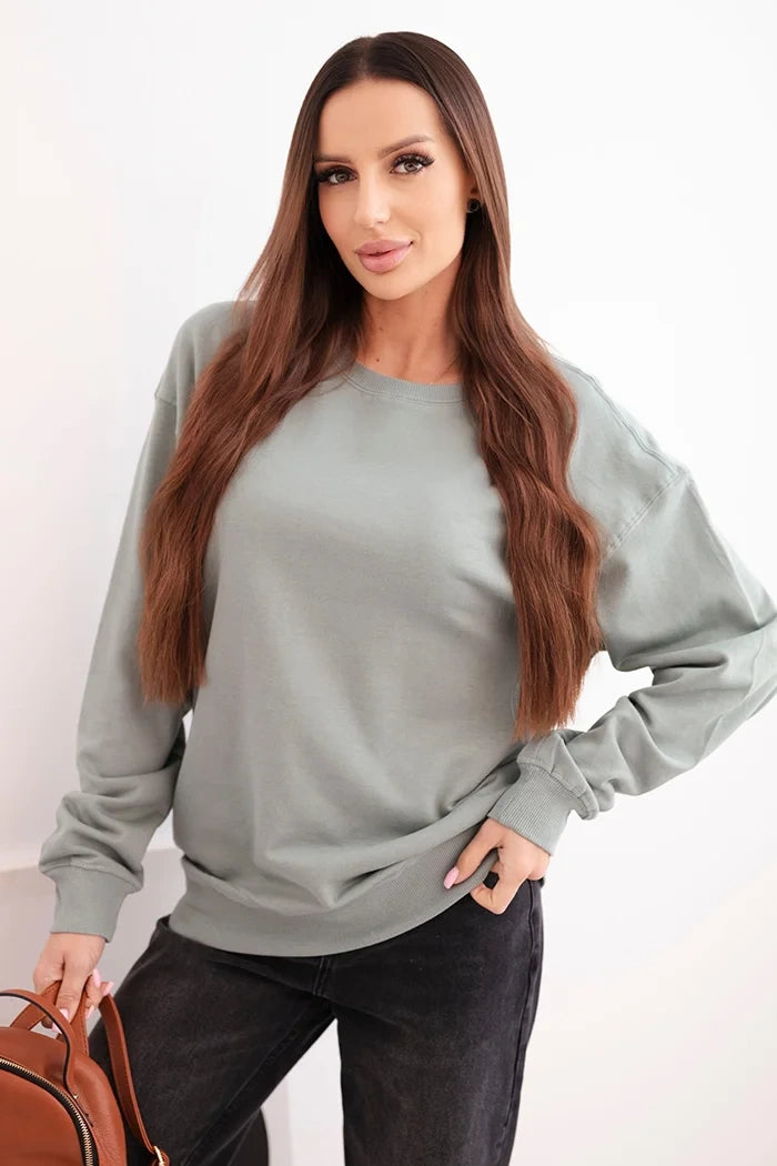 Дамски основен памучен суитшърт с кръгло деколте HIT3