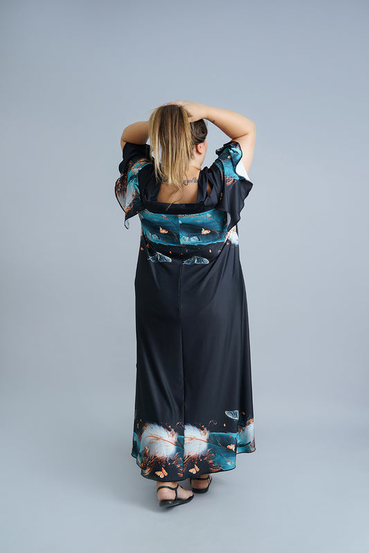 Дълга черна рокля с къс ръкав Мая