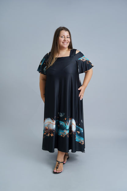 Дълга черна рокля с къс ръкав Мая