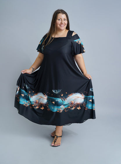 Дълга черна рокля с къс ръкав Мая