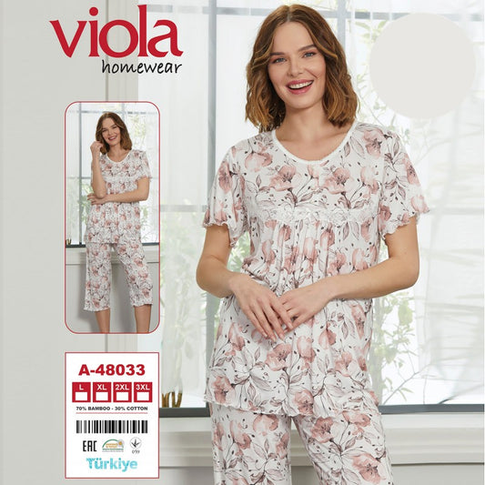 Пижама от блуза с къс ръкав и 3/4 бермуди a-48033