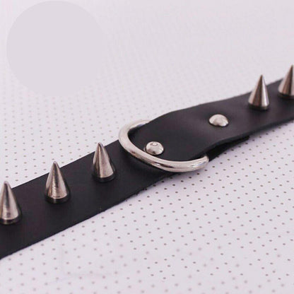 Черен кожен харнес чокър с шипове AA-026