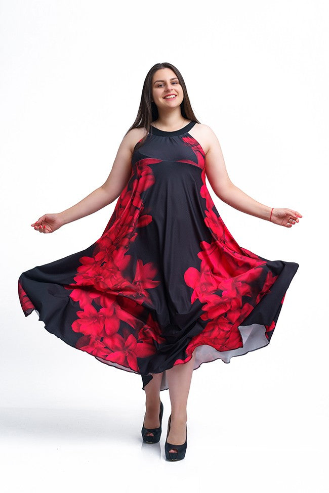 Дълга разкроена черна рокля Анелия