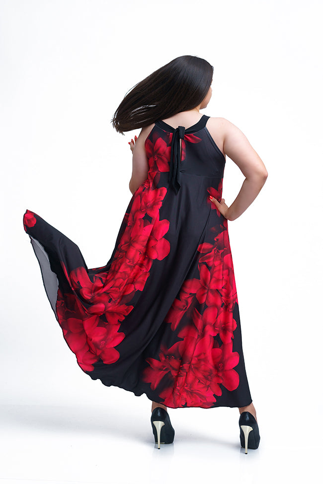 Дълга разкроена черна рокля Анелия