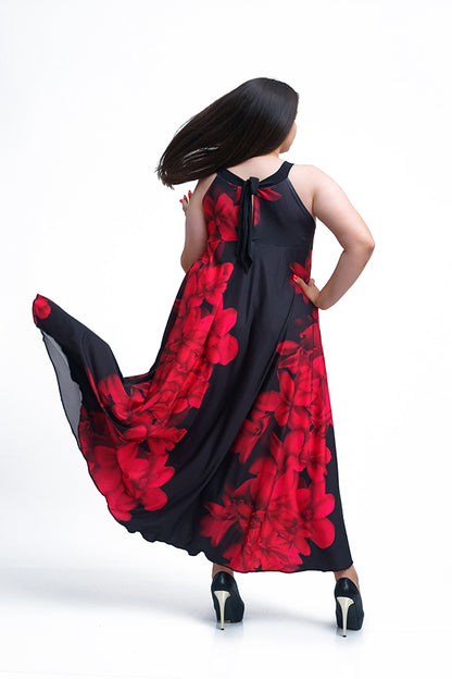 Дълга разкроена черна рокля Анелия