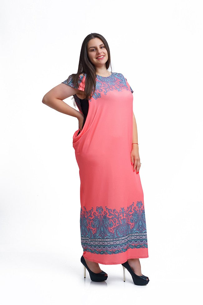 Дълга права рокля в коралов цвят Даниела