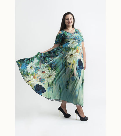 Дълга рокля с къс ръкав Елиф