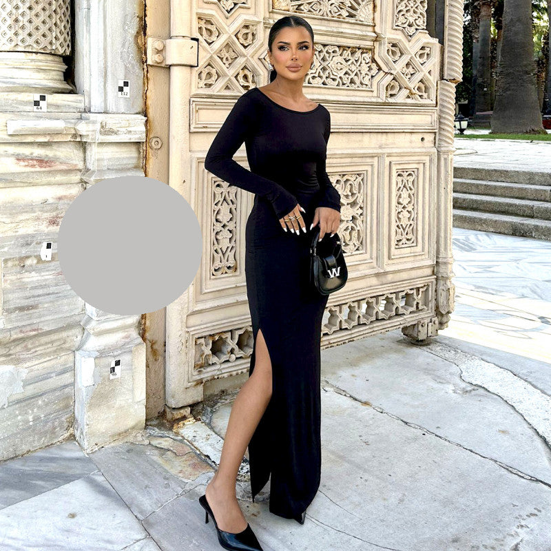 Елегантна дълга черна рокля EO-8509