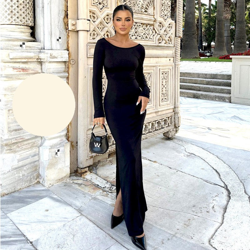 Елегантна дълга черна рокля EO-8509