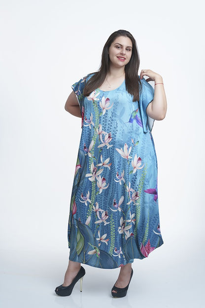 Дълга синя рокля с къс ръкав Фиона