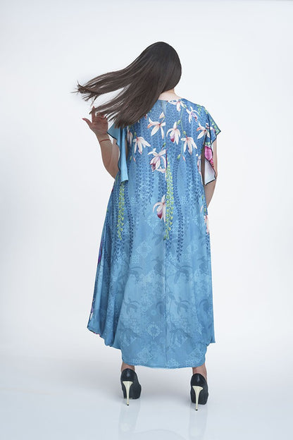 Дълга синя рокля с къс ръкав Фиона