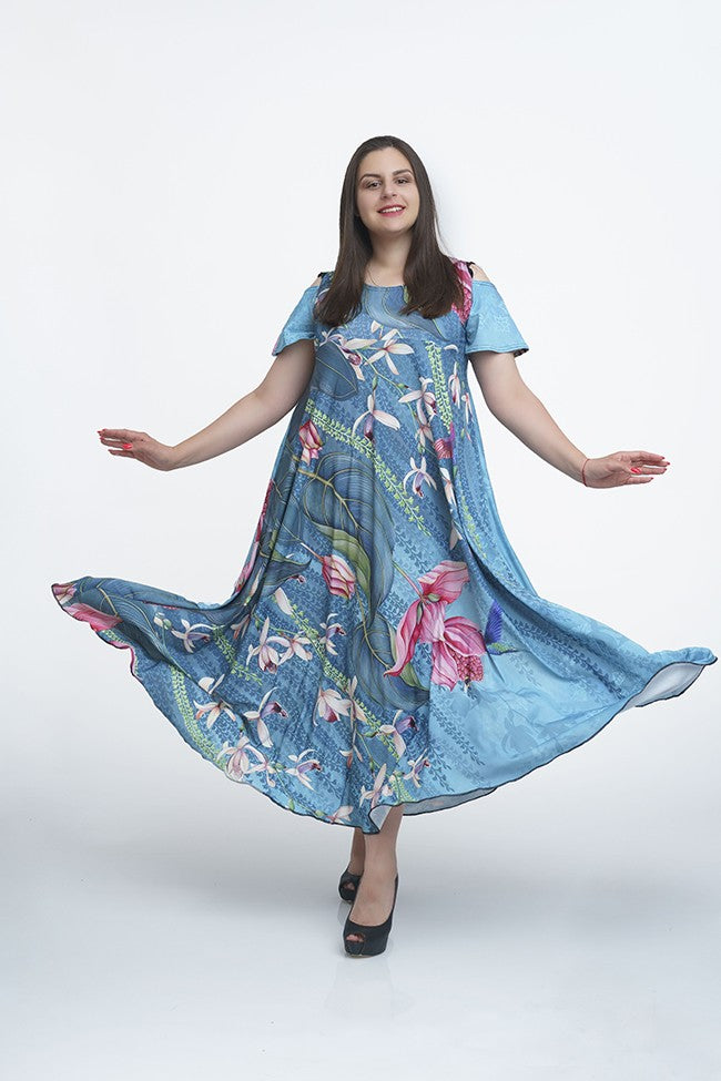 Дълга рокля с къс ръкав Гергана