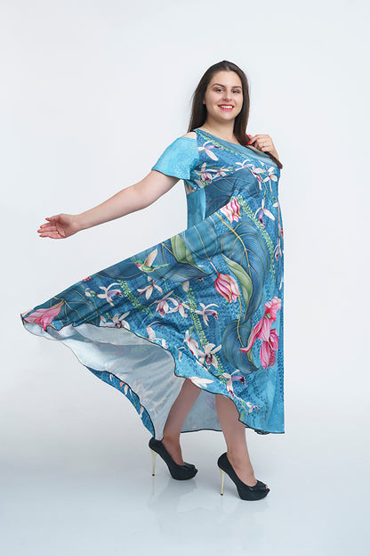 Дълга рокля с къс ръкав Гергана