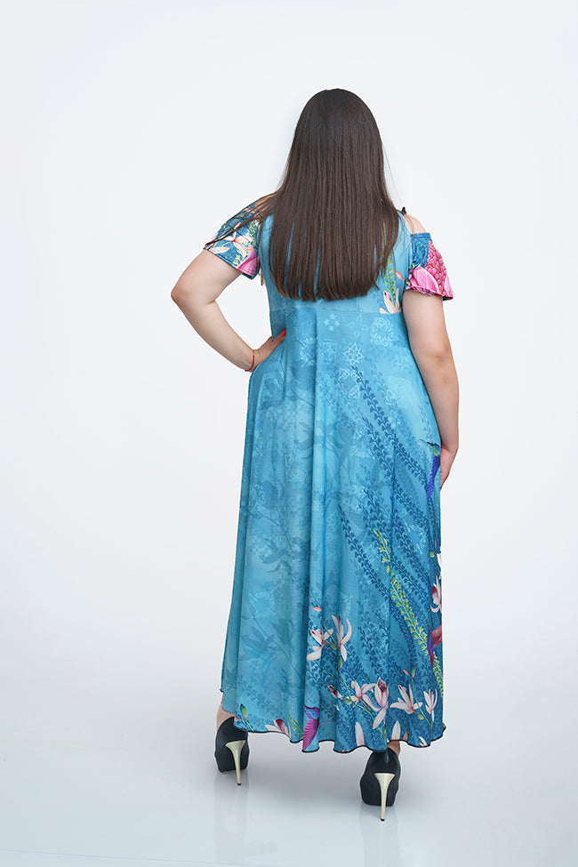 Дълга рокля с къс ръкав Гергана