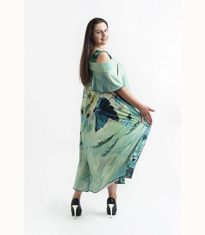 Дълга зелена рокля с къс ръкав Хилда