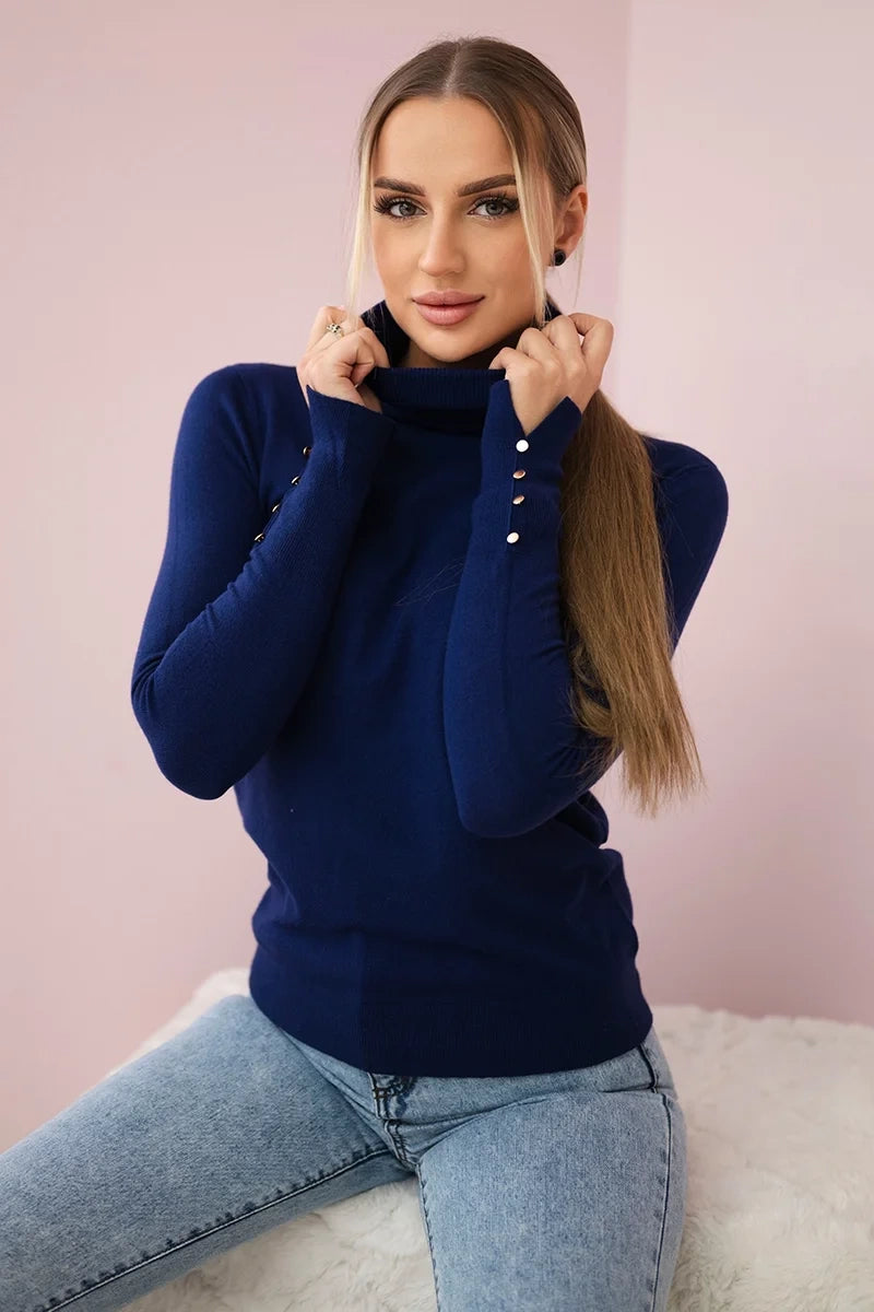 Пуловер с висока яка и декоративни копчета ИТ-61