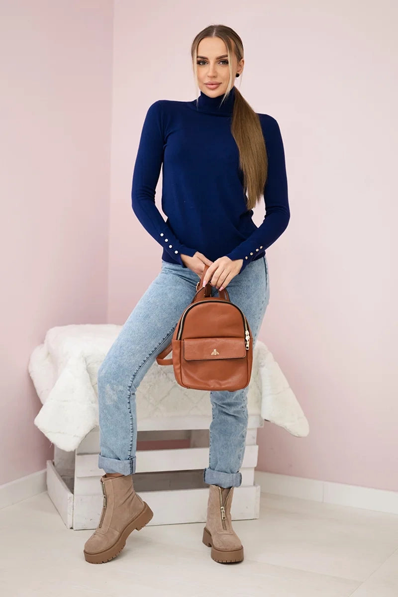 Пуловер с висока яка и декоративни копчета ИТ-61