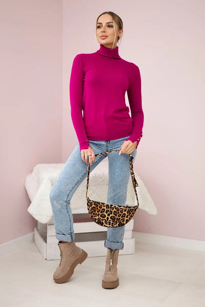 Пуловер с висока яка и декоративни копчета ИТ-61